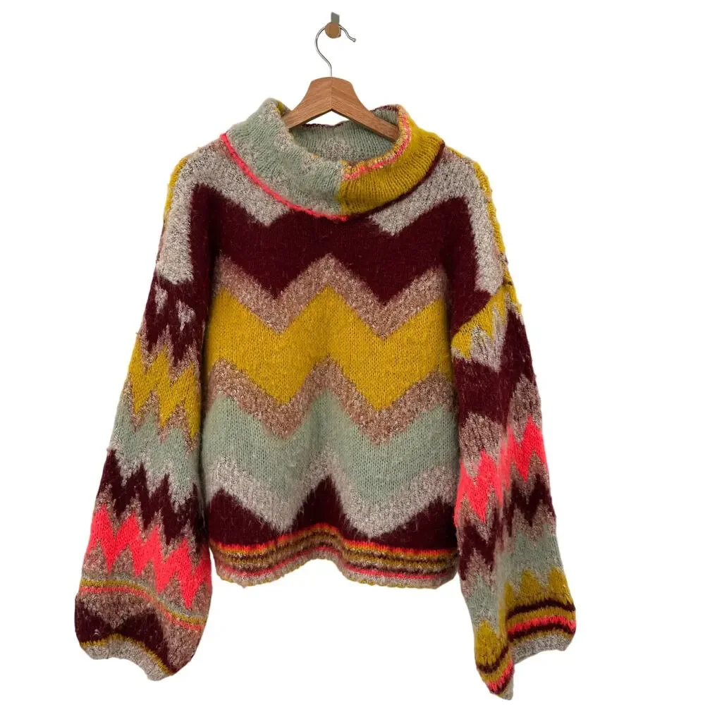 Free People RARE imagine colorful chunky knit sweater